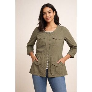 New York Company  Green Utility Jacket Button Front Drawstring Waist Size Medium